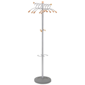 Alba™ Wavy Coat Tree, Six Hangers-two Knobs-four Hooks, 18.88w X 14d X 68.5h, Silver Steel-wood freeshipping - TVN Wholesale